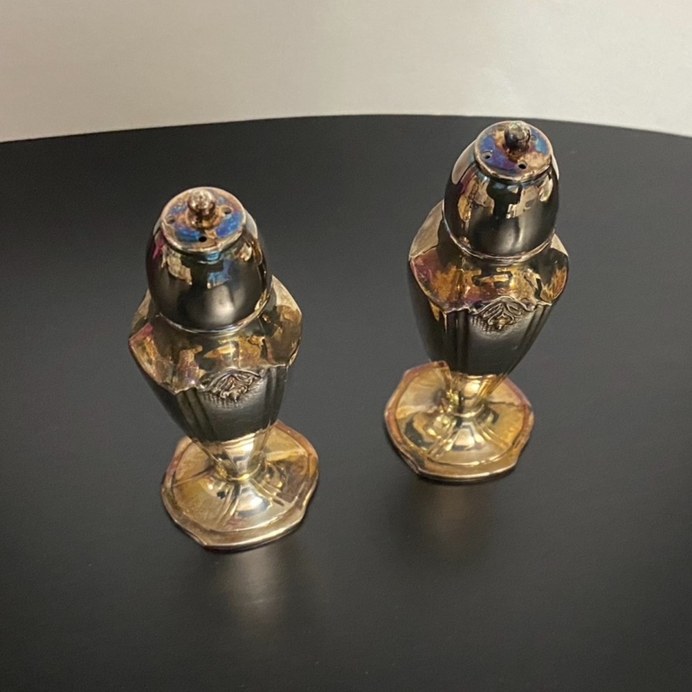 Vintage Silver Plated On Lead Salt & Pepper Shakers Heavy Marked Viking Art Deco - Picture 2 of 4